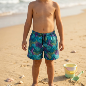 Kids Tropical Night Swimshorts P217 شورت شاطئ بنقشة الغابة الليلية