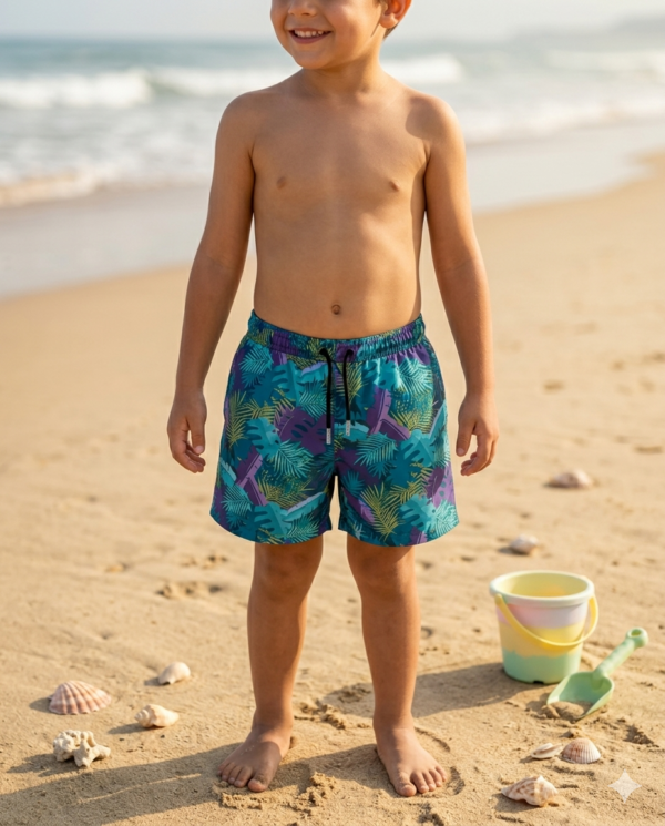 1781859163761-clean Kids Tropical Night Swimshorts P217 شورت شاطئ بنقشة الغابة الليلية