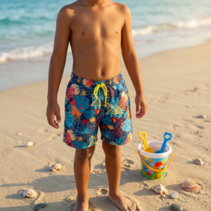 1781859223872-clean Tropi-Cool Kids' Swim Shorts P201 شورت سباحة للأطفال بنقشة استوائية