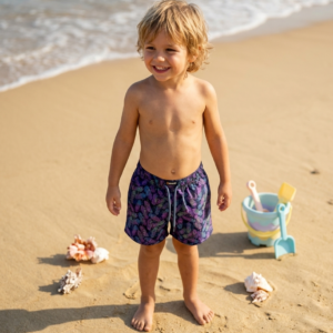 Neon Feather Swim Shorts for Boys P206 شورت سباحة للأولاد بنقشة ريش نيون