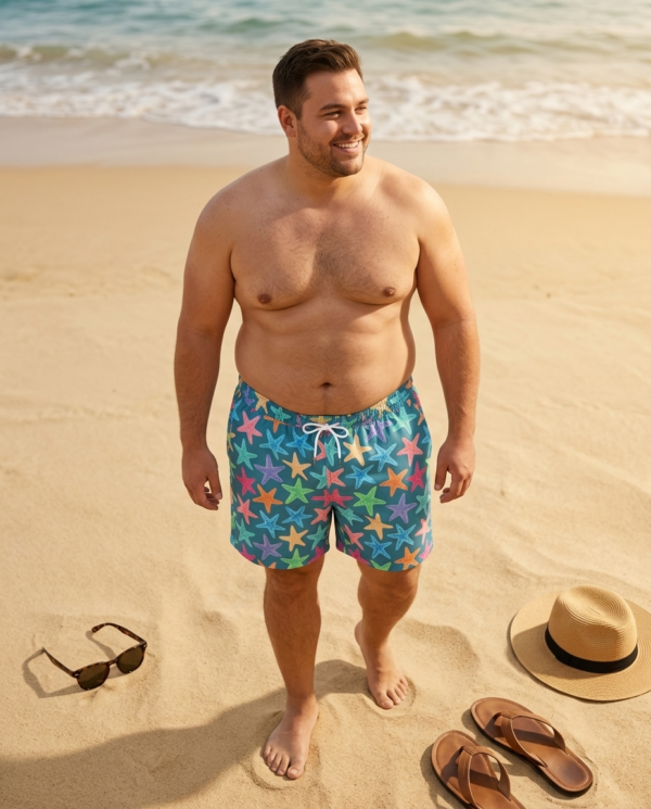1781859823438-clean Starfish Oversized Swim Shorts p194 شورت سباحة النجوم الملونة ذو القياس الكبير