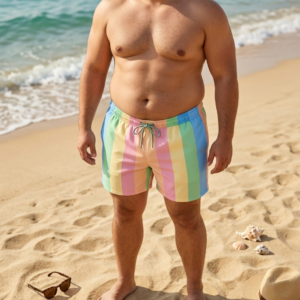 1781859868730-clean Pastel Stripe Oversized Swim Shorts p191 شورت سباحة الخطوط المتعددة والقياس الكبير