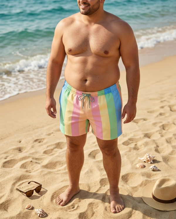 1781859868730-clean Pastel Stripe Oversized Swim Shorts p191 شورت سباحة الخطوط المتعددة والقياس الكبير