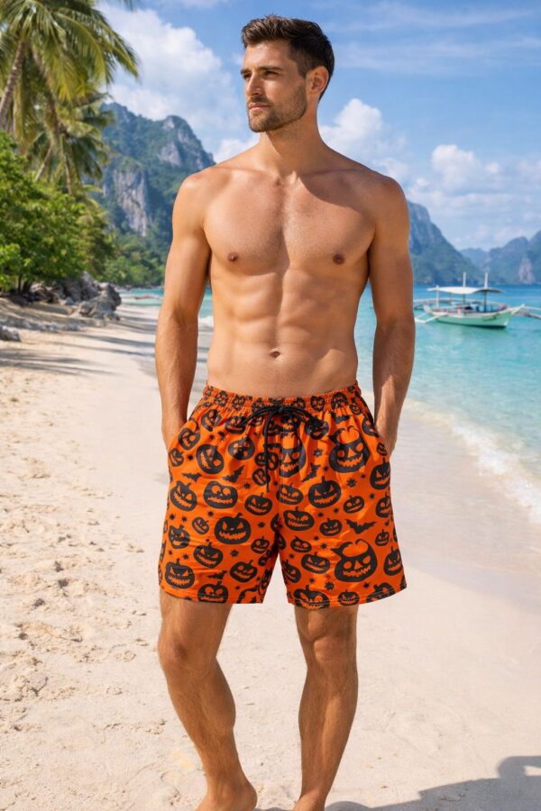 Spooky Pumpkin Swim Shorts P158 مايوه القرع المخيف