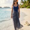 Mystic Plum Feather  Cover-Up P206 كاش مايوه بحر بنقشة ريش غامضة