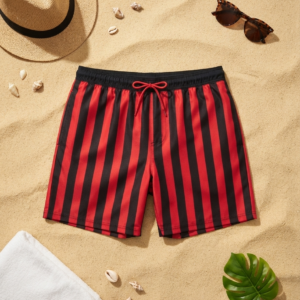 Crimson Stripes Swim Shorts P186 شورت سباحة مخطط أحمر جريء