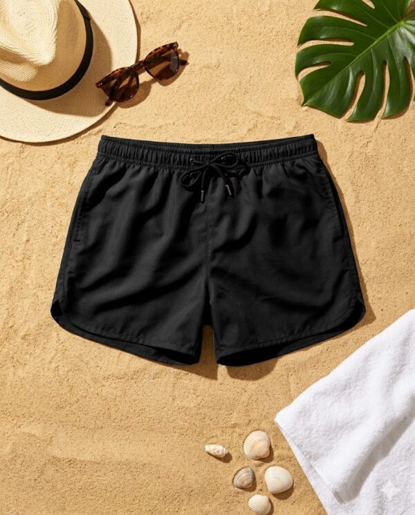 black Classic Solid Swim Shorts شورت سباحة كلاسيكي سادة