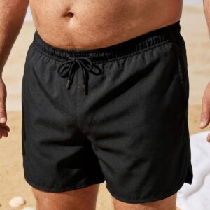 oversize black Classic Solid Swim Shorts (Oversize) شورت سباحة كلاسيكي سادة (مقاسات خاصة)