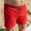 oversize red Classic Solid Swim Shorts (Oversize) شورت سباحة كلاسيكي سادة (مقاسات خاصة)