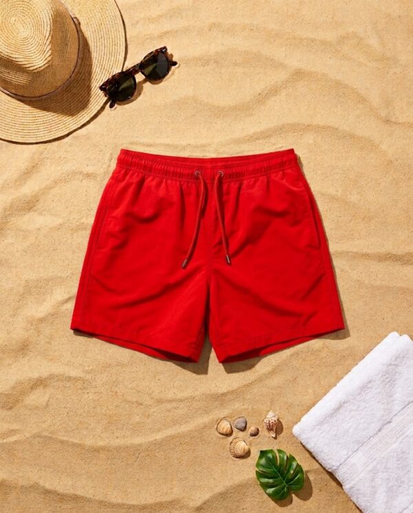 red Classic Solid Swim Shorts شورت سباحة كلاسيكي سادة