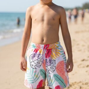 Tropical Monstera Kids Swim Shorts P129 مايوه بطبعة المونسيرا للأطفال