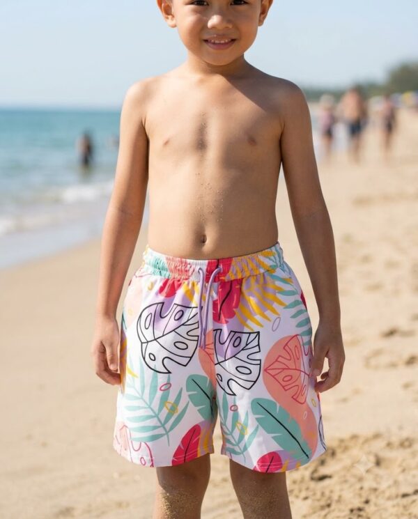 Tropical Monstera Kids Swim Shorts P129 مايوه بطبعة المونسيرا للأطفال