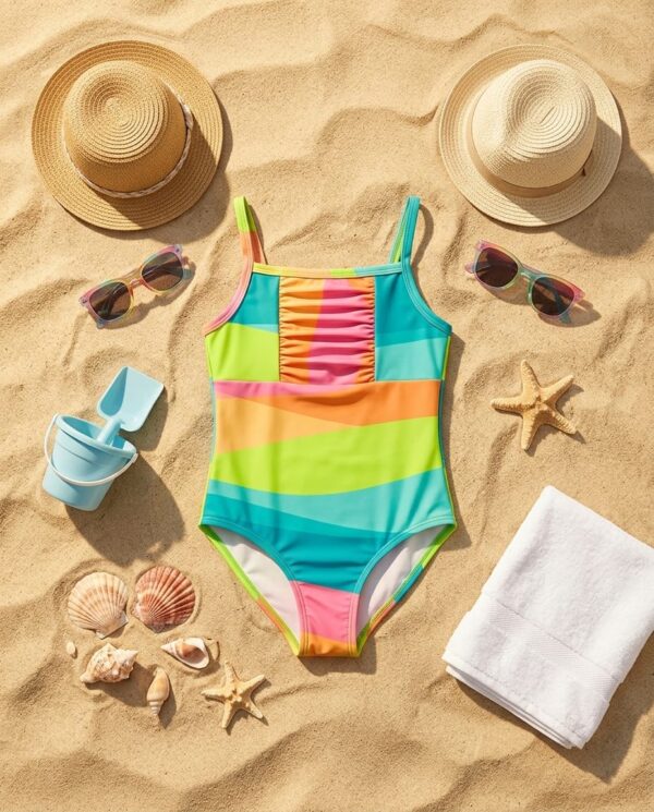 p191-girls Rainbow Wave Girls Swimsuit P191 مايوه موجة قوس قزح للبنات